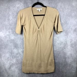 Banana Republic Top Womens Small Tunic Cashmere Blend Shirt Tan Blouse V Neck